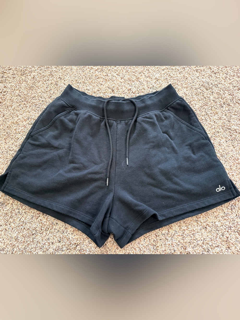 ALO Yoga Black Drawstring Terry Shorts